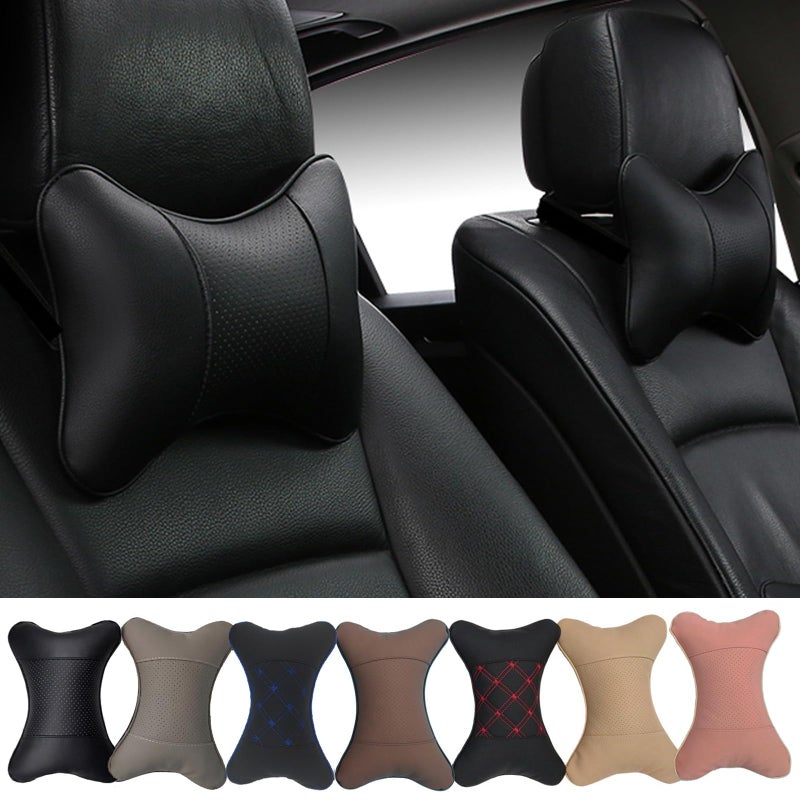 yuhuru Car Neck Pillows Both Side Pu Leather 2pieces Pack Headrest Fit for Most Cars Filled Fiber Universal Car Pillow (Black) - Image 1